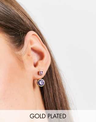 Image Gang - Cici - Puces d'oreilles en acier inoxydable plaqué or 18 carats avec pierres couleur rubis et améthyste | ASOS