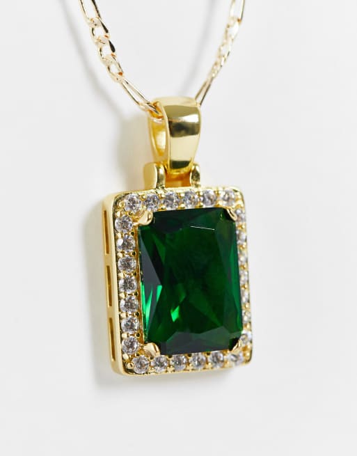 Image Gang - Collana placcata oro 18 carati con ciondolo con cristallo verde, 2 di 4