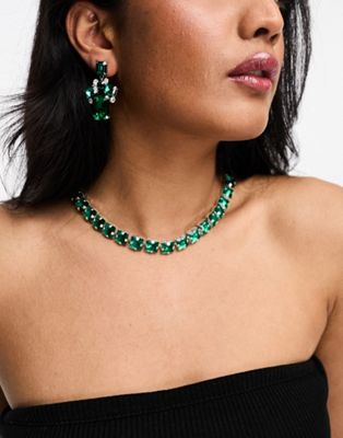 Image Gang tennis chain necklace with green cubic zirconia - exclusive to ASOS - ASOS Price Checker