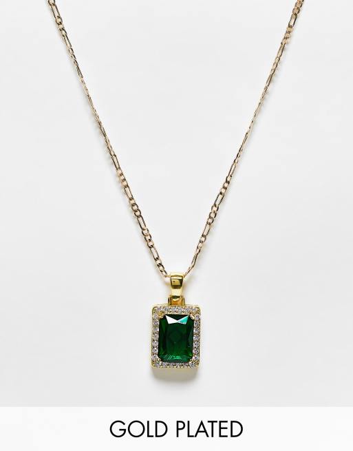 Image Gang Curve 18k gold plated necklace with green CZ crystal pendant