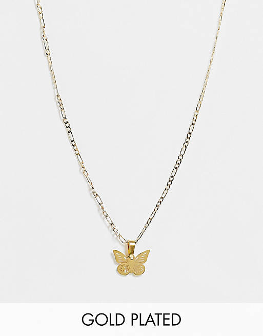 Image Gang Curve butterfly pendant necklace in 18K gold plate