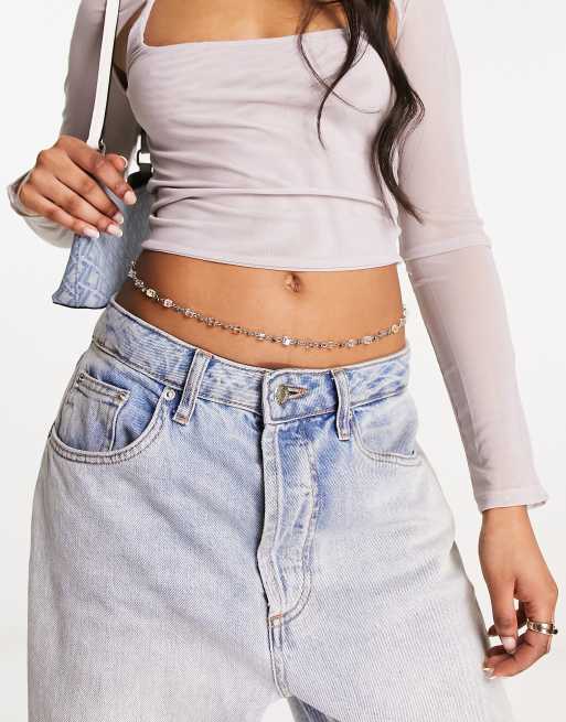 Image Gang Denisa stainless steel belly chain with pastel gems in silver
