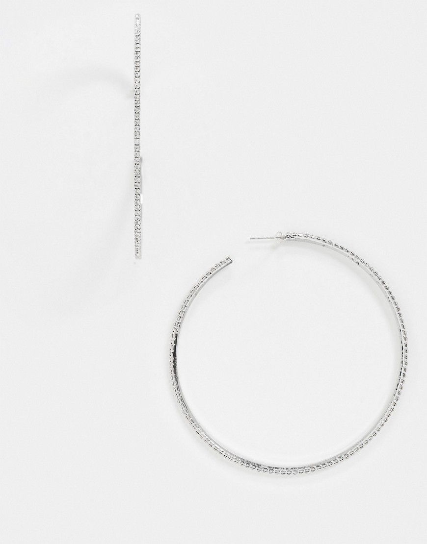 Image Gang embellished crystal oversized hoop earrings in rhodium silver