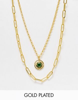 Image Gang emerald 18k gold plated compass layer chain