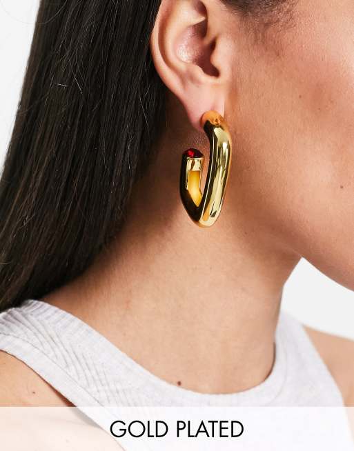 Image Gang exclusive Gigi 18k gold plated hoop earrings with ruby stone 