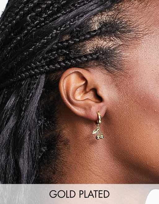 Image Gang gold plated cherry huggie hoop earrings 