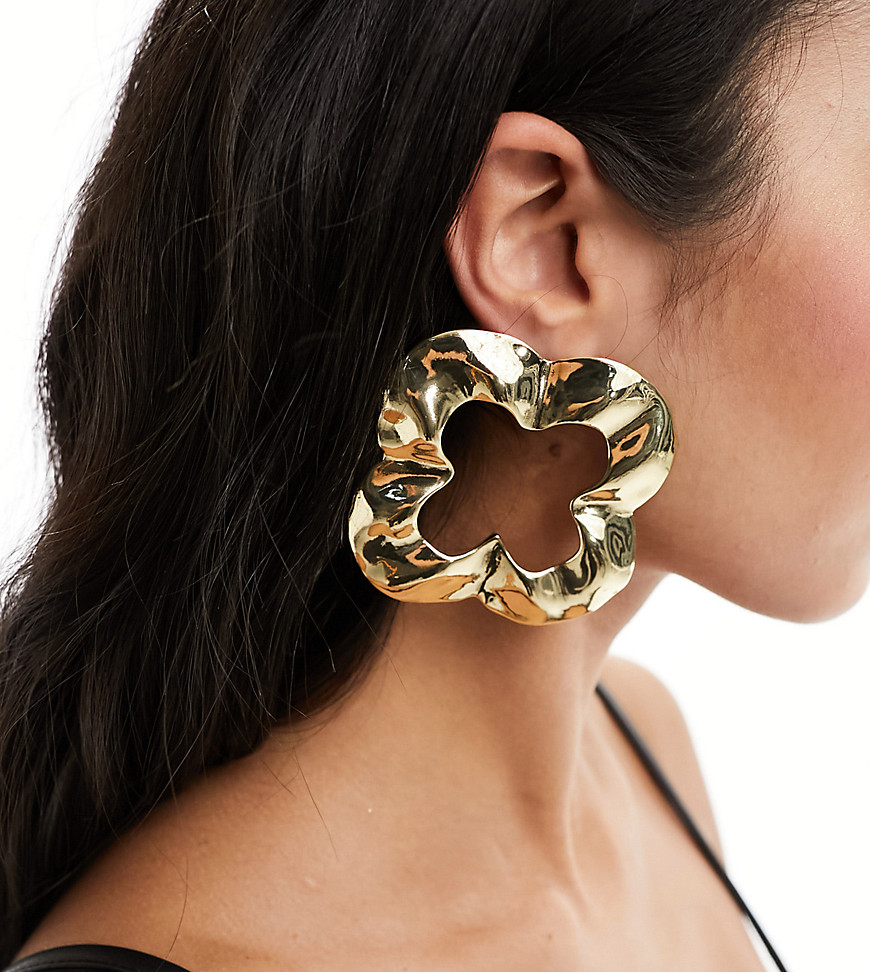 Image Gang irregular flower statement earrings in gold plated