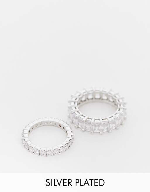 Image Gang - Lot de 2 bagues baguettes en plaqué argent avec zircons cubiques