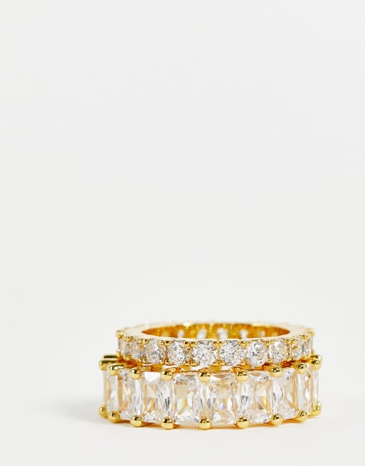 Image Gang - Lot de 2 bagues en plaqué or 18 carats avec zircons cubiques baguette, 3 de 4
