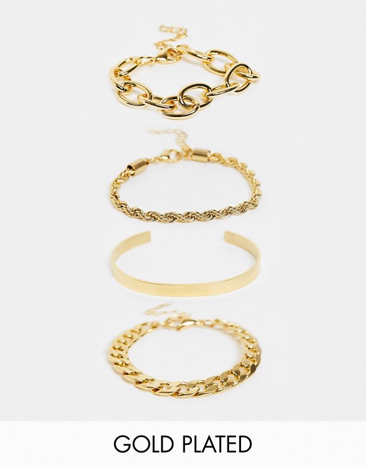 Image Gang mixed chain bracelet multipack in gold plate