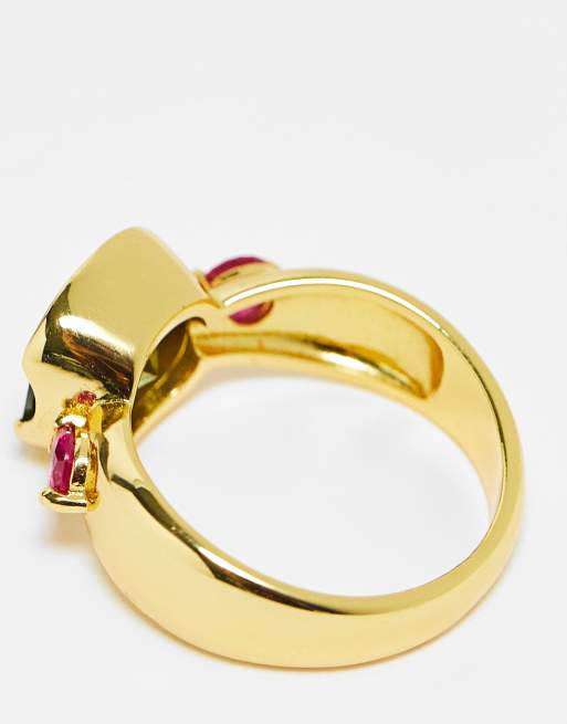 Image Gang Olive 18k gold plated ring with tourmaline and ruby colored stones , 2 of 4
