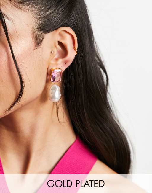 Image Gang - Perla - Statement oorbellen met roze steen en imitatieparel