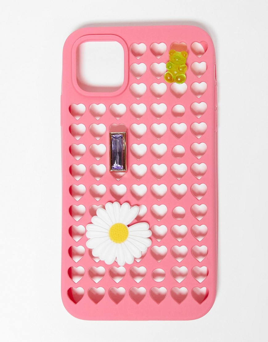 pink heart iPhone case with widget charms-Multi