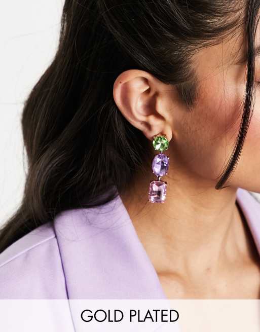 Image Gang Rossi 18kt gold plated drop earrings with multicolour crystals