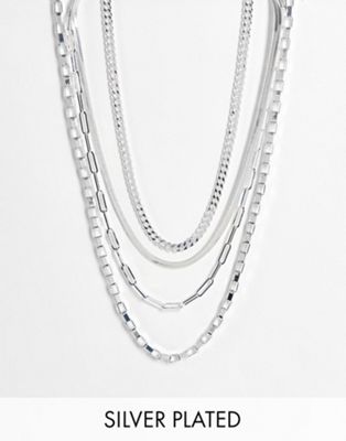 Image Gang silver plated pack of 4 layering necklaces - ASOS Price Checker