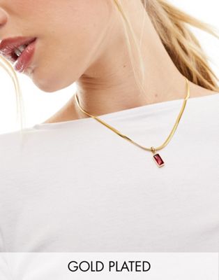 Image Gang snake stainless steel 18k gold plated chain with ruby crystal - exclusive to ASOS