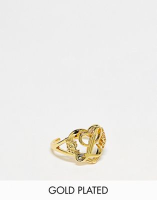 Image Gang stainless steel 18k gold plated adjustable L initial heart ring