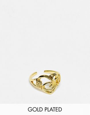Image Gang 18k gold plated adjustable S initial heart ring