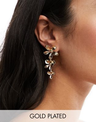 Image Gang statement flower drop earrings in gold plated
