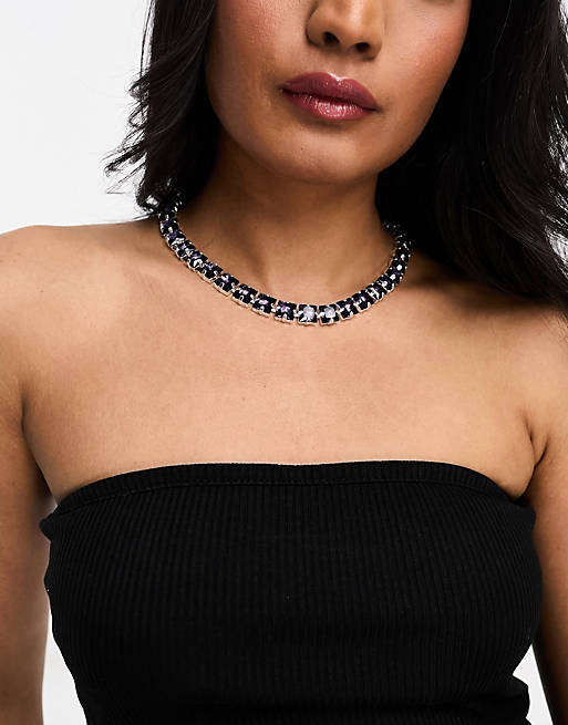 Image Gang tennis chain necklace with violet cubic zirconia | ASOS