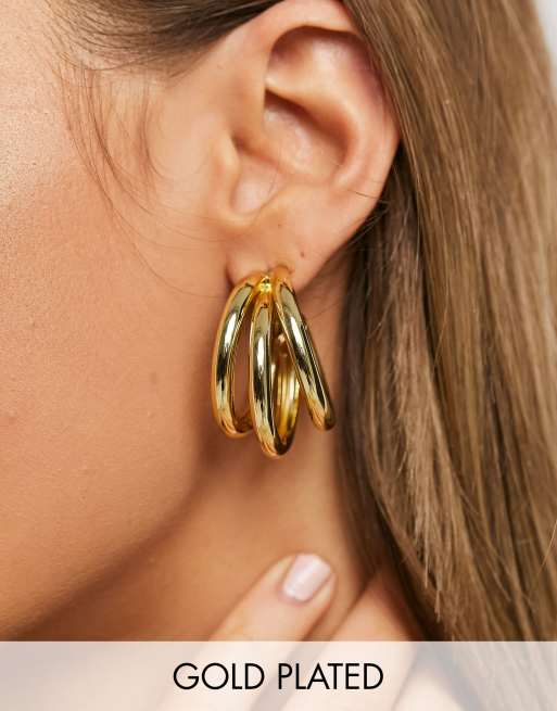 Three's A Crowd 24KT Gold Triple Hoop Earrings