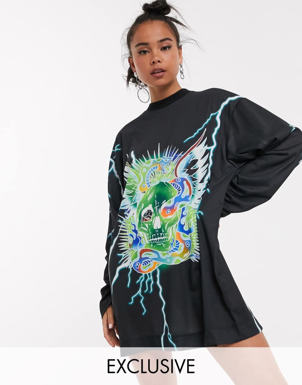 Skull And Lightning Shirt Dress