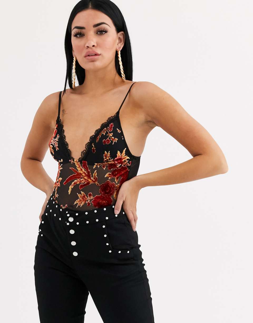 Burnout velvet floral cami top