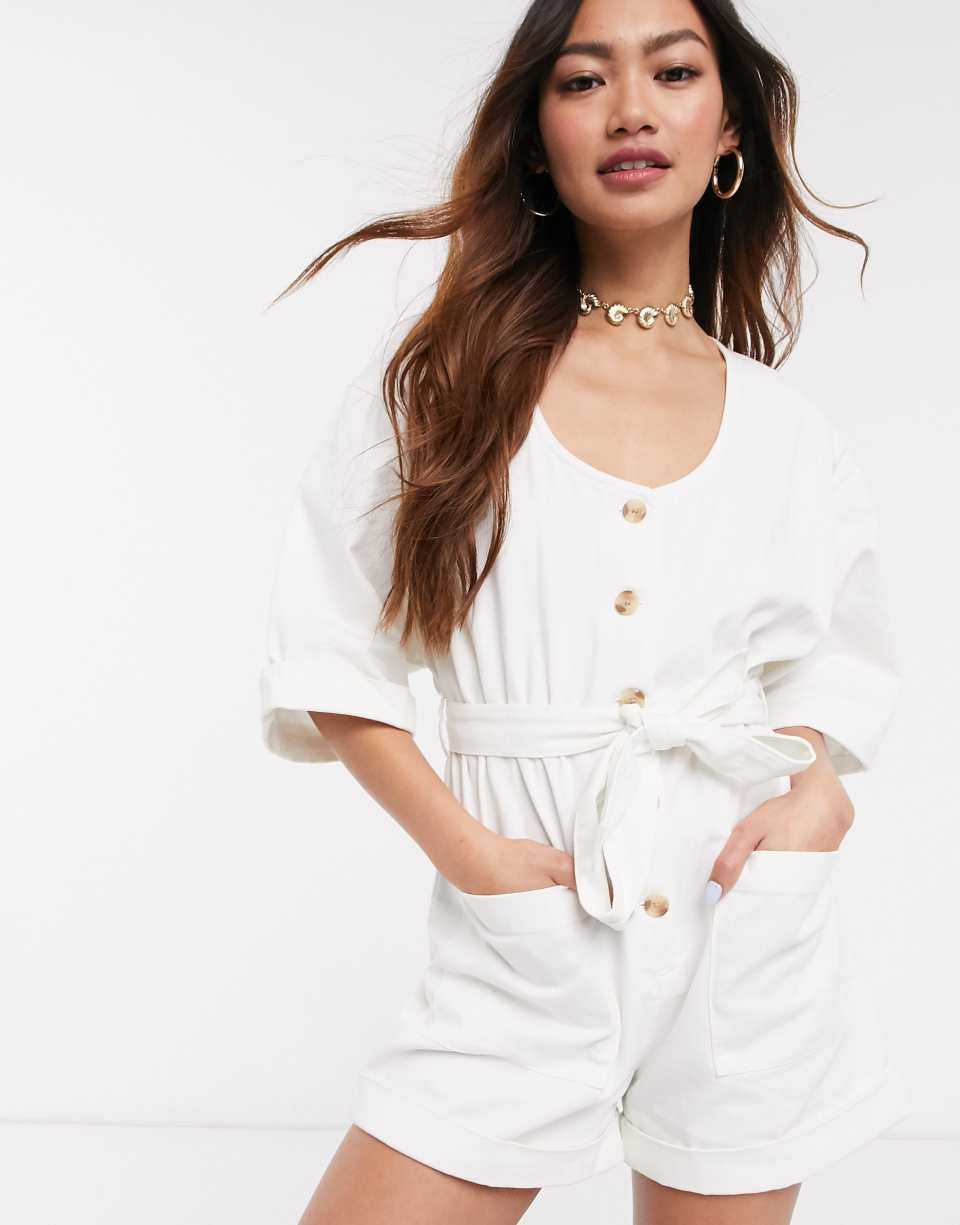 Denim button-through playsuit