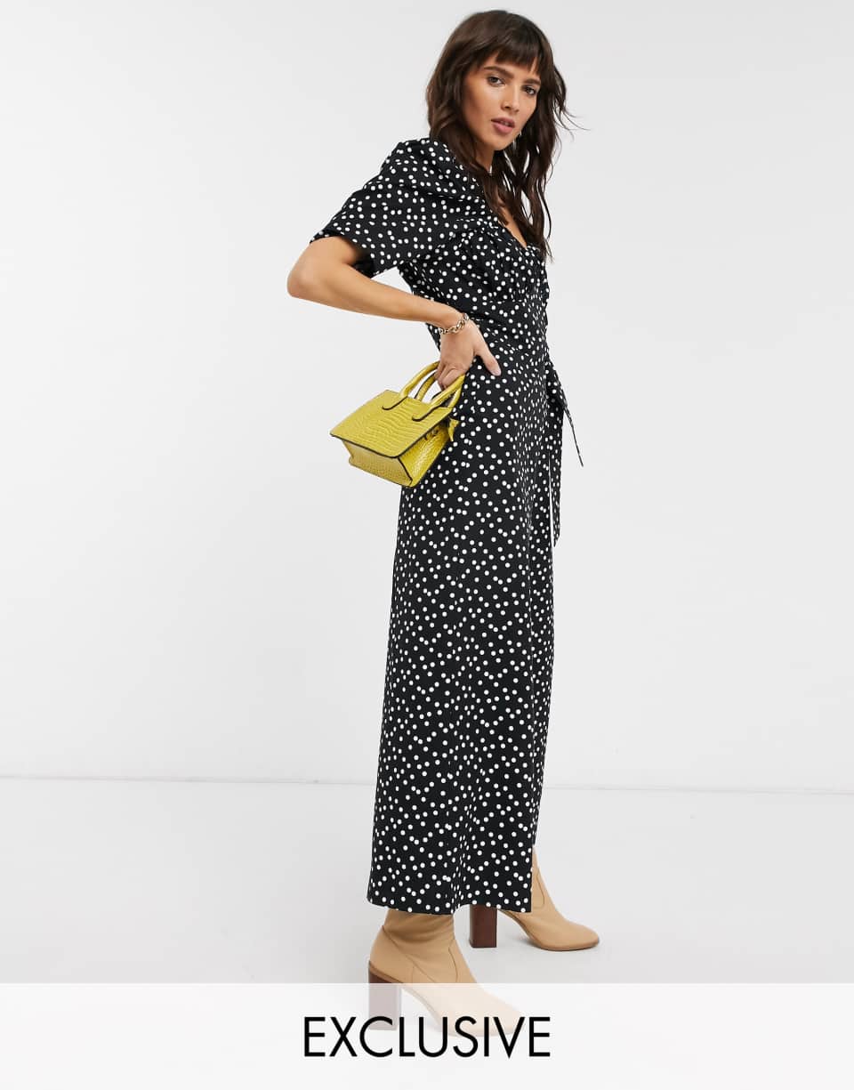 Spot print wrap jumpsuit