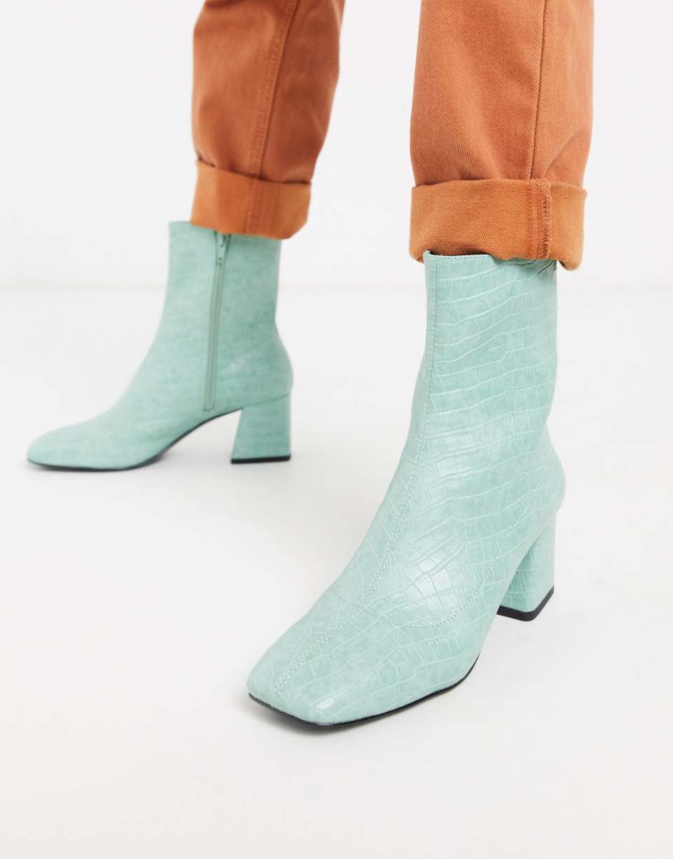 Croc print ankle boots