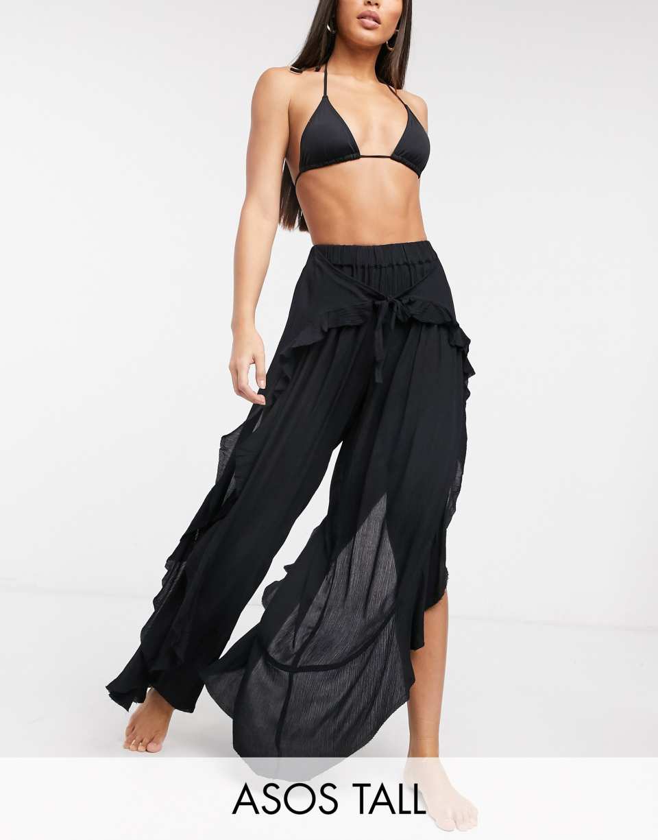 Ruffle split front beach trousers