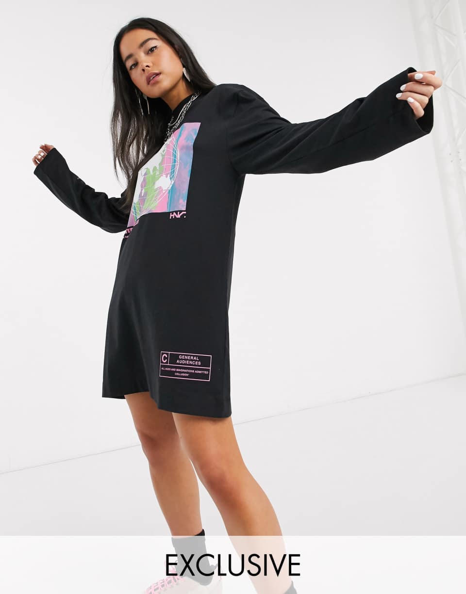 Black long sleeve t-shirt dress