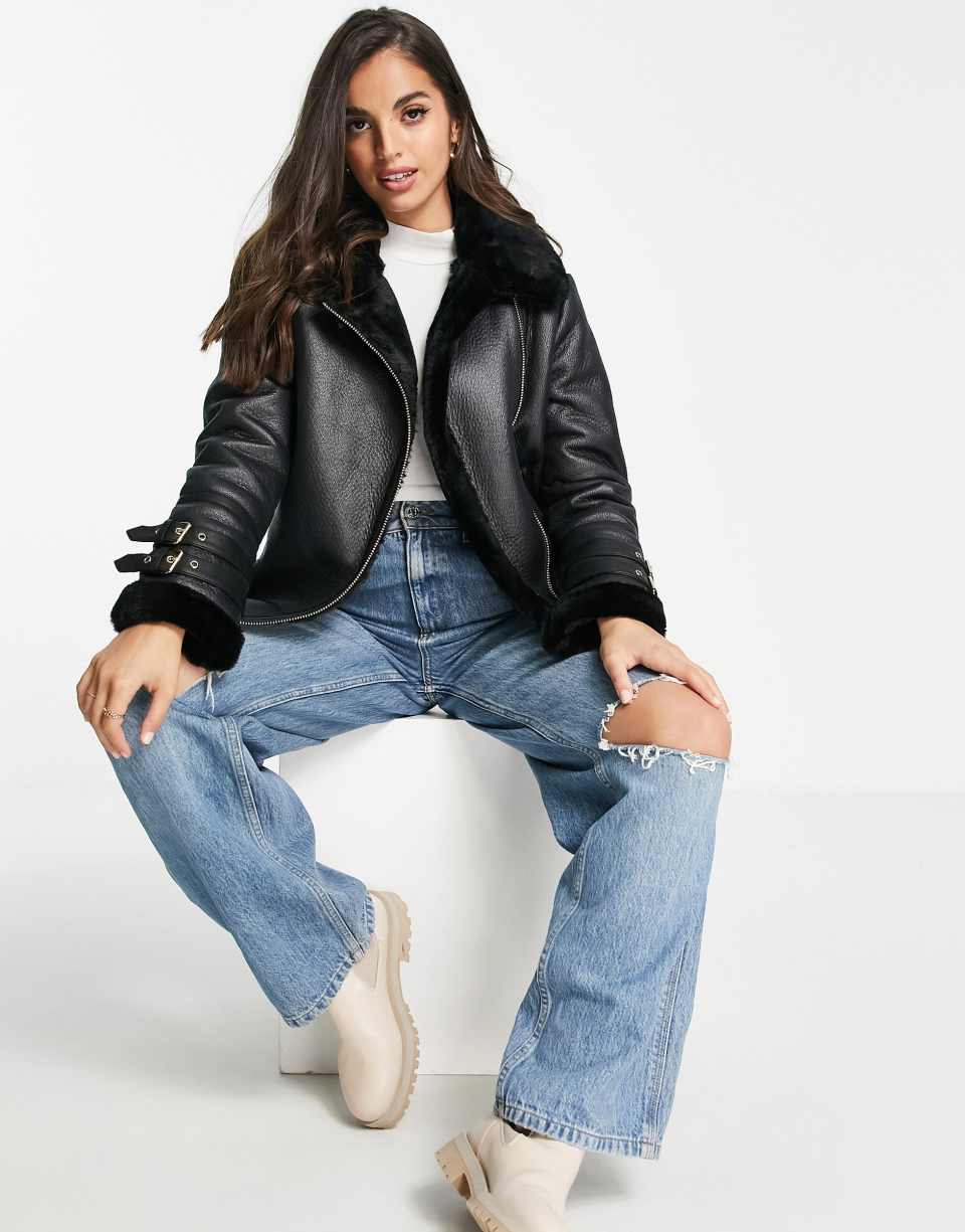 Black longline aviator jacket