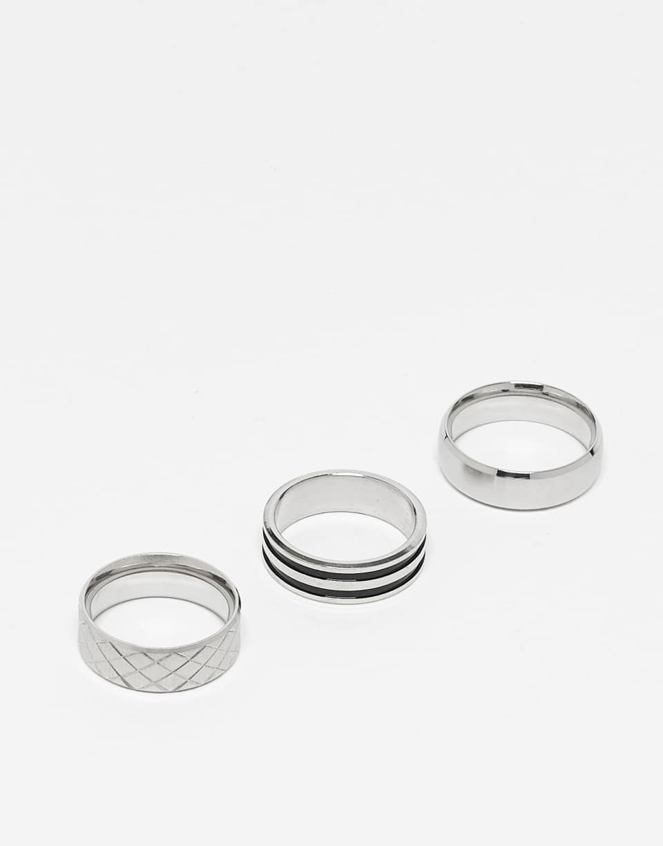 Silver stainless steel ring set