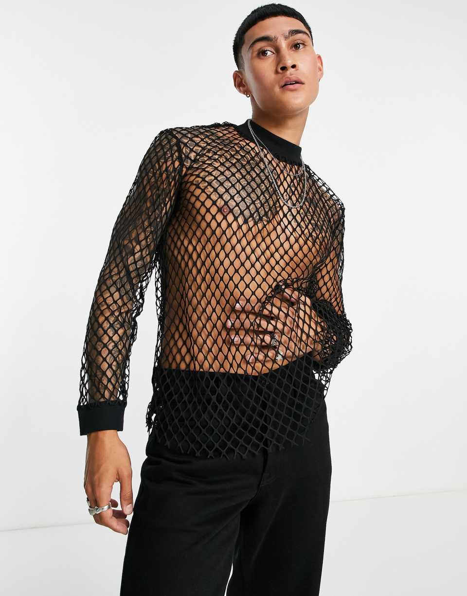 Black mesh high neck tee