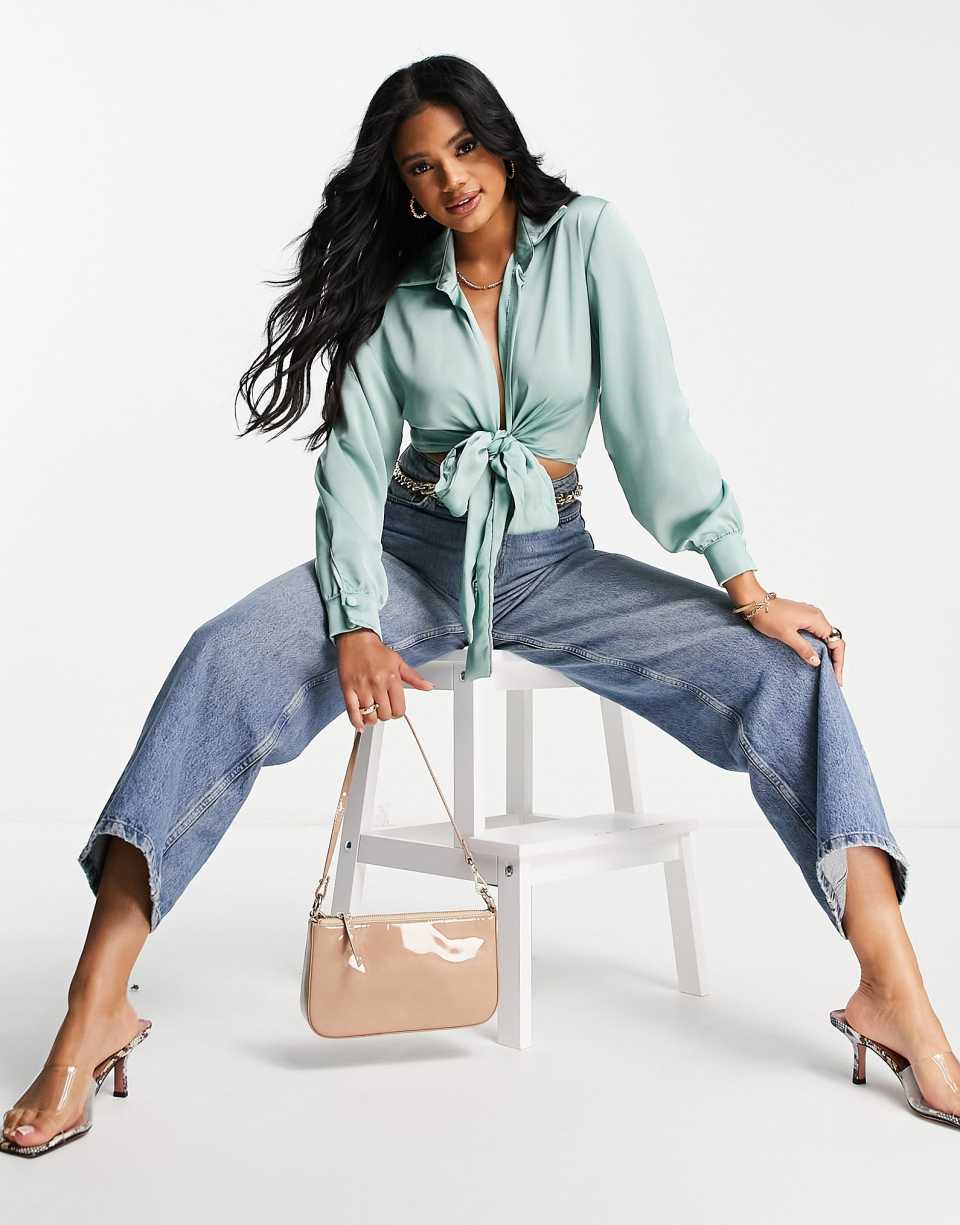 Plunge tie front shirt