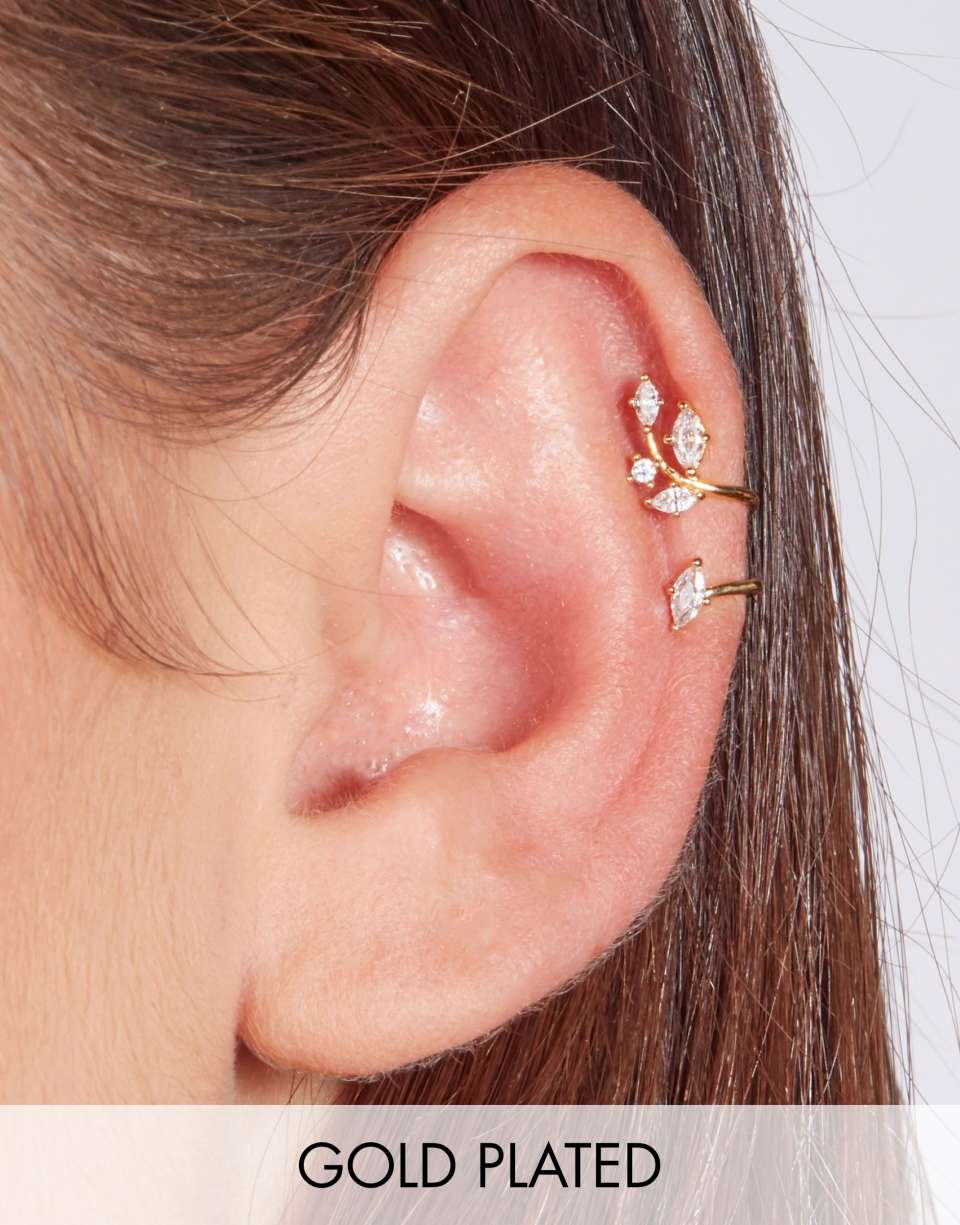Crystal leaf ear cuff