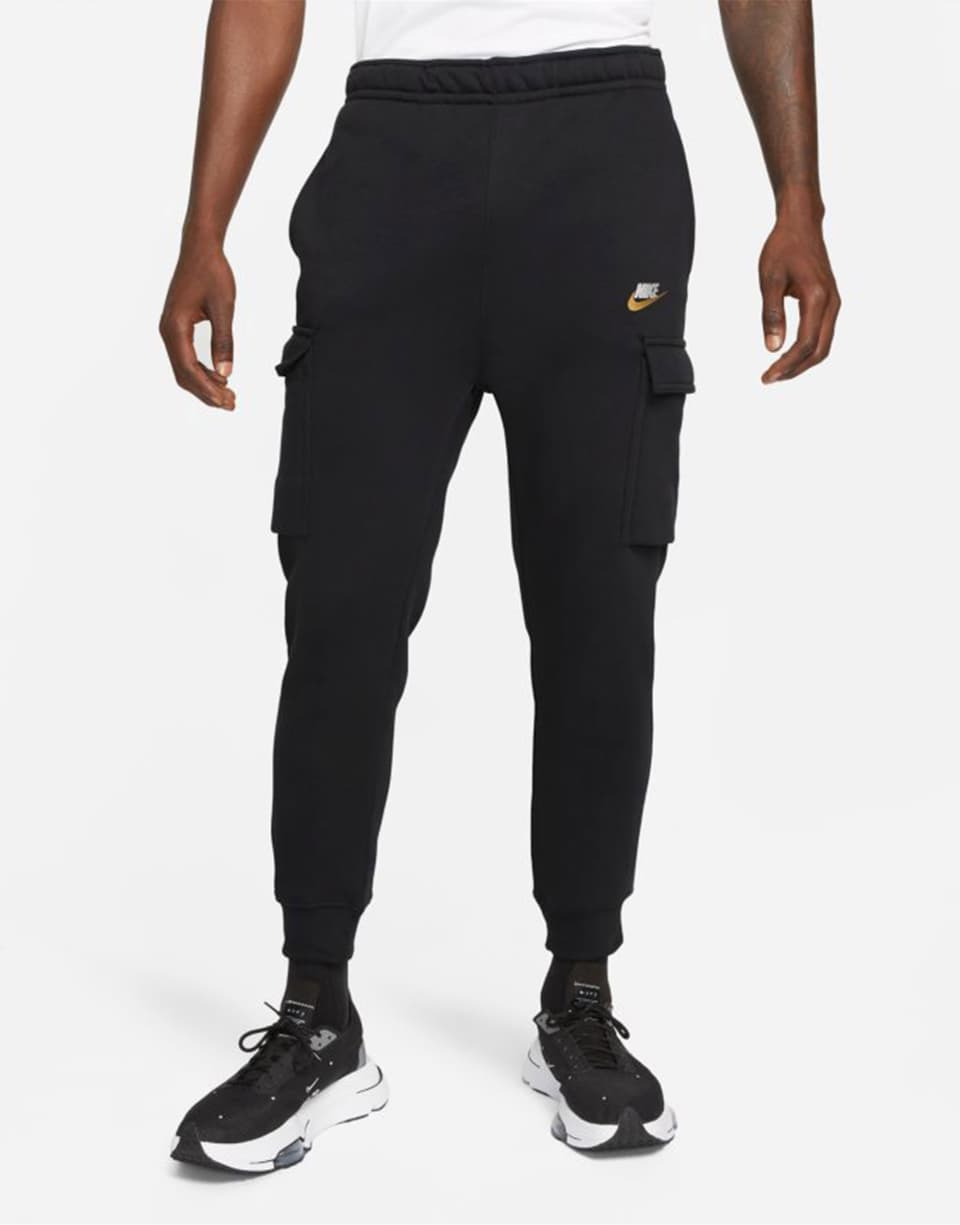 Black metallic logo cargo joggers