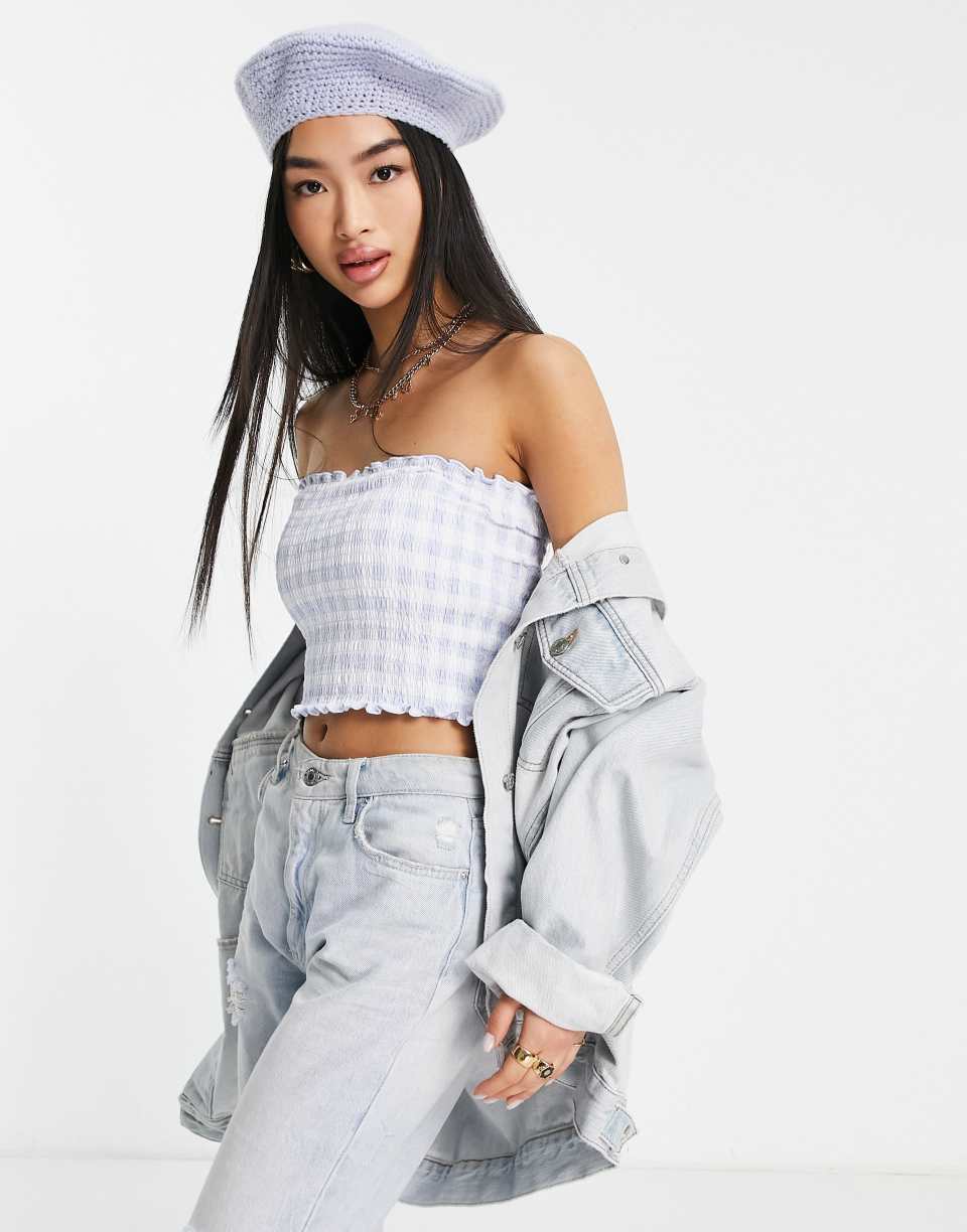 Reversible ruched gingham bandeau top