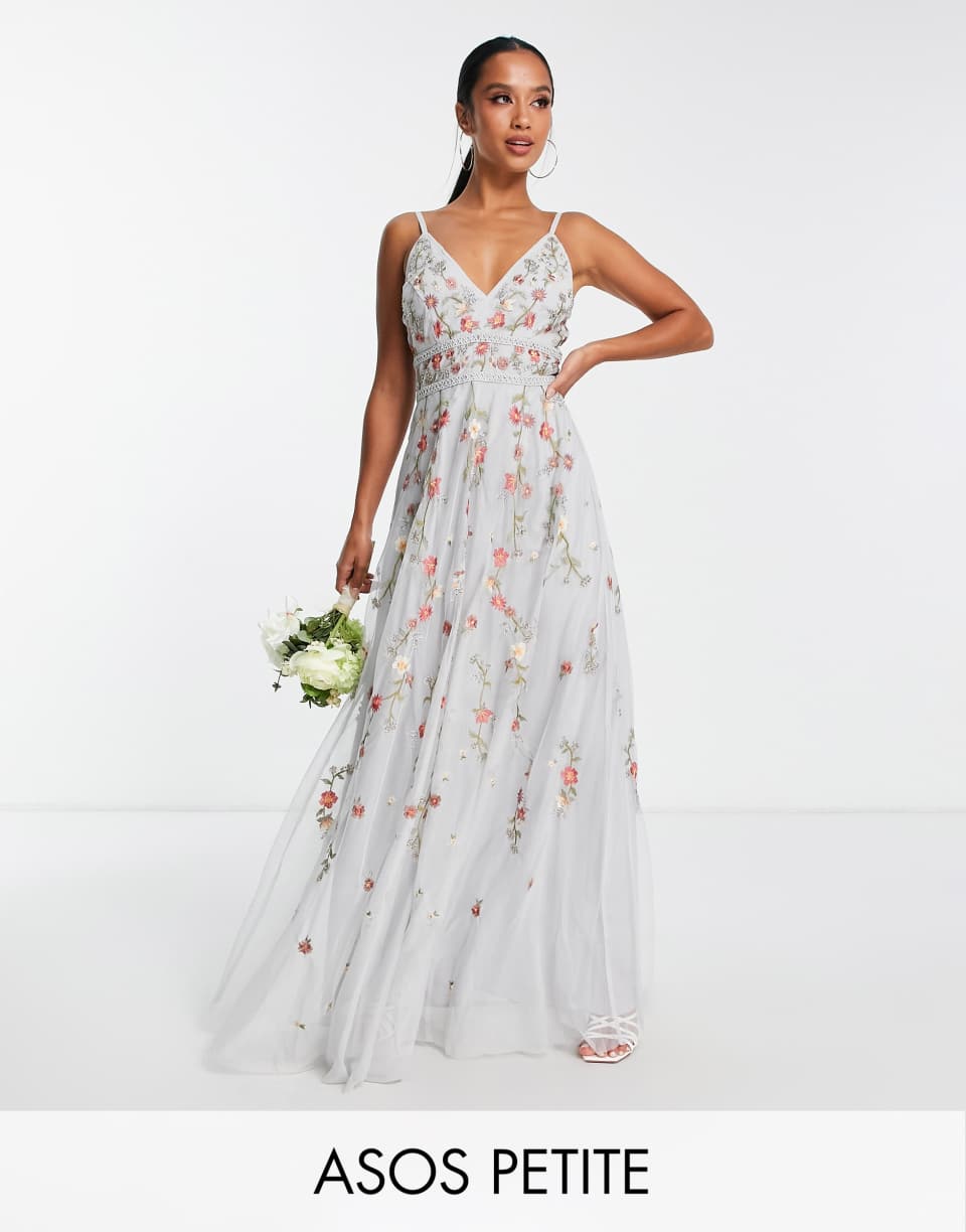 Blue floral embroidered maxi dress
