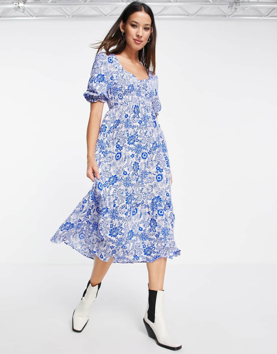 Tiered shirring midi dress