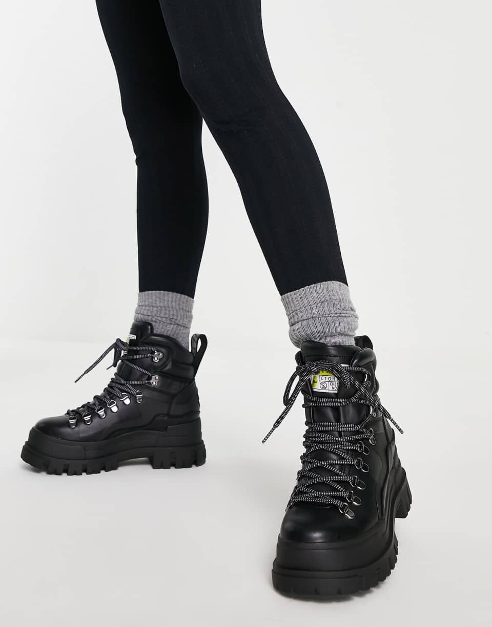 Black hiking lace-up boots