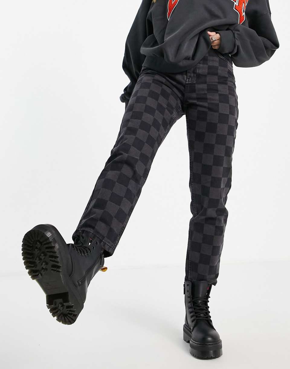 Black checkerboard mom jeans