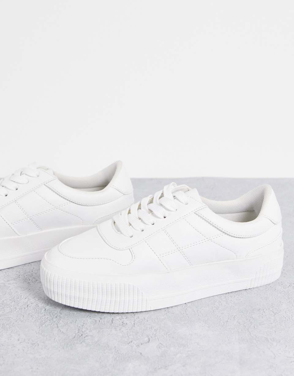 White flatform lace up trainers