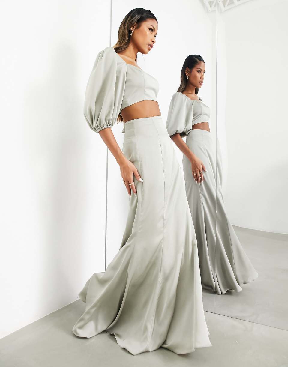 Satin fishtail maxi skirt