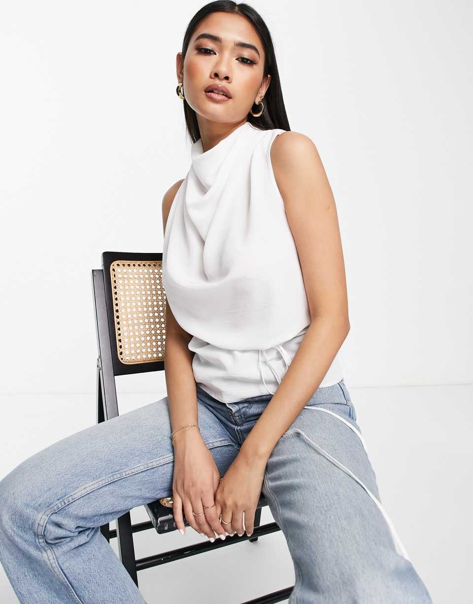 Cowl neck sleeveless blouse