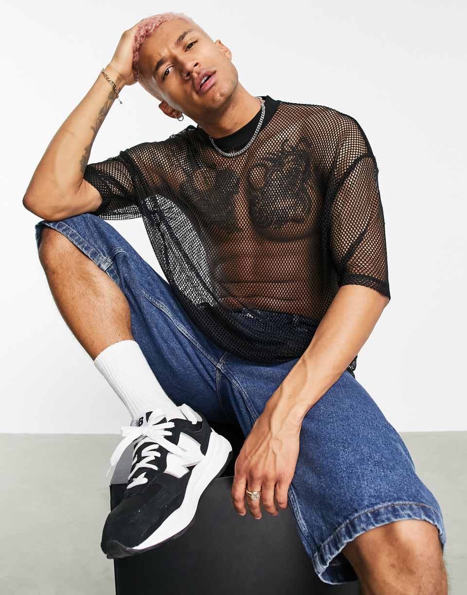 Black oversized mesh t-shirt