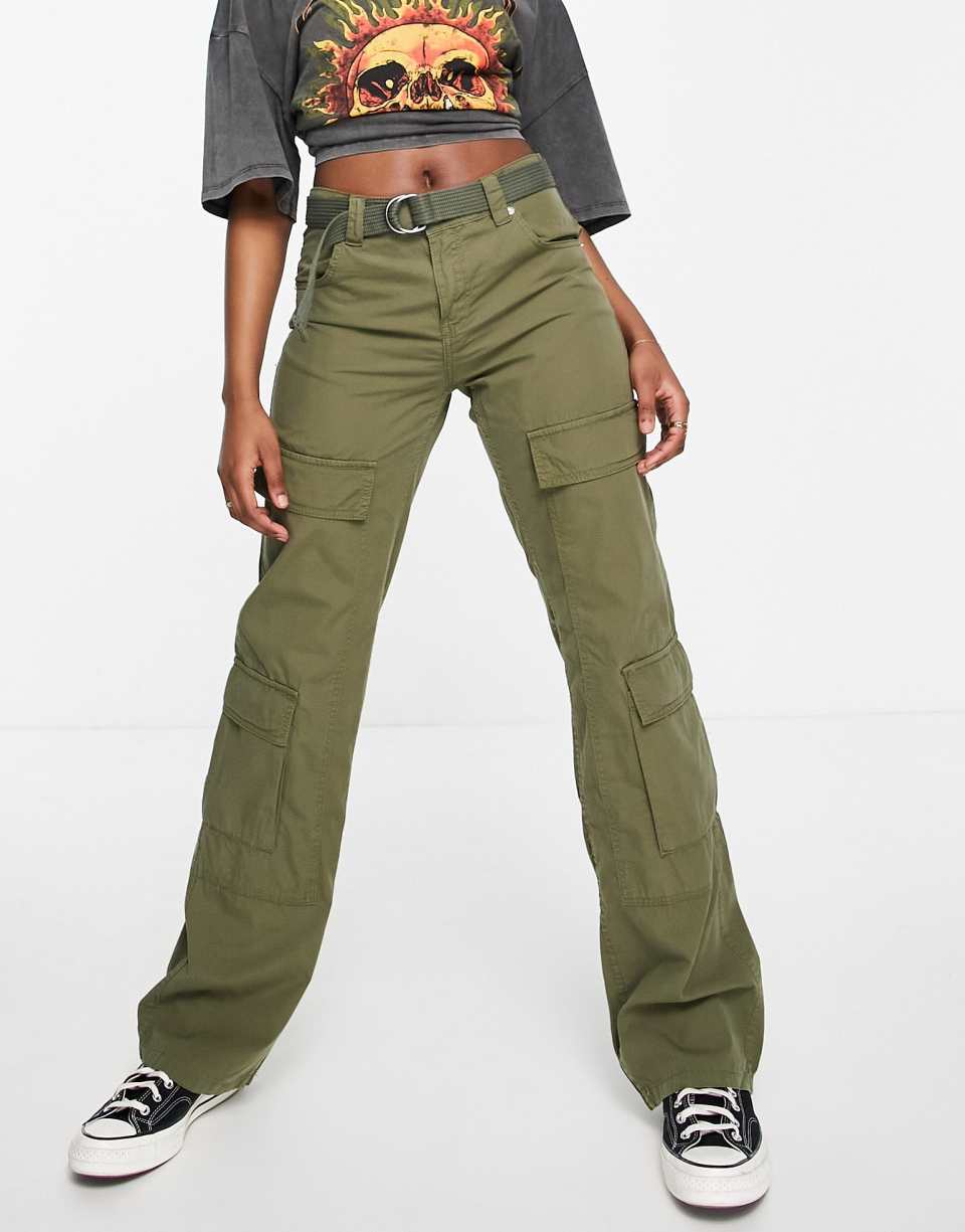 Khaki belted cargo pants