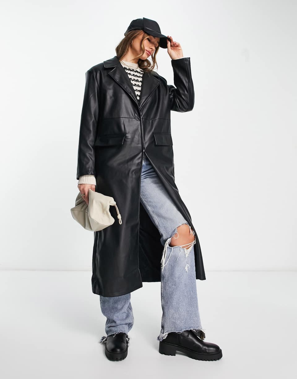 Faux leather trench