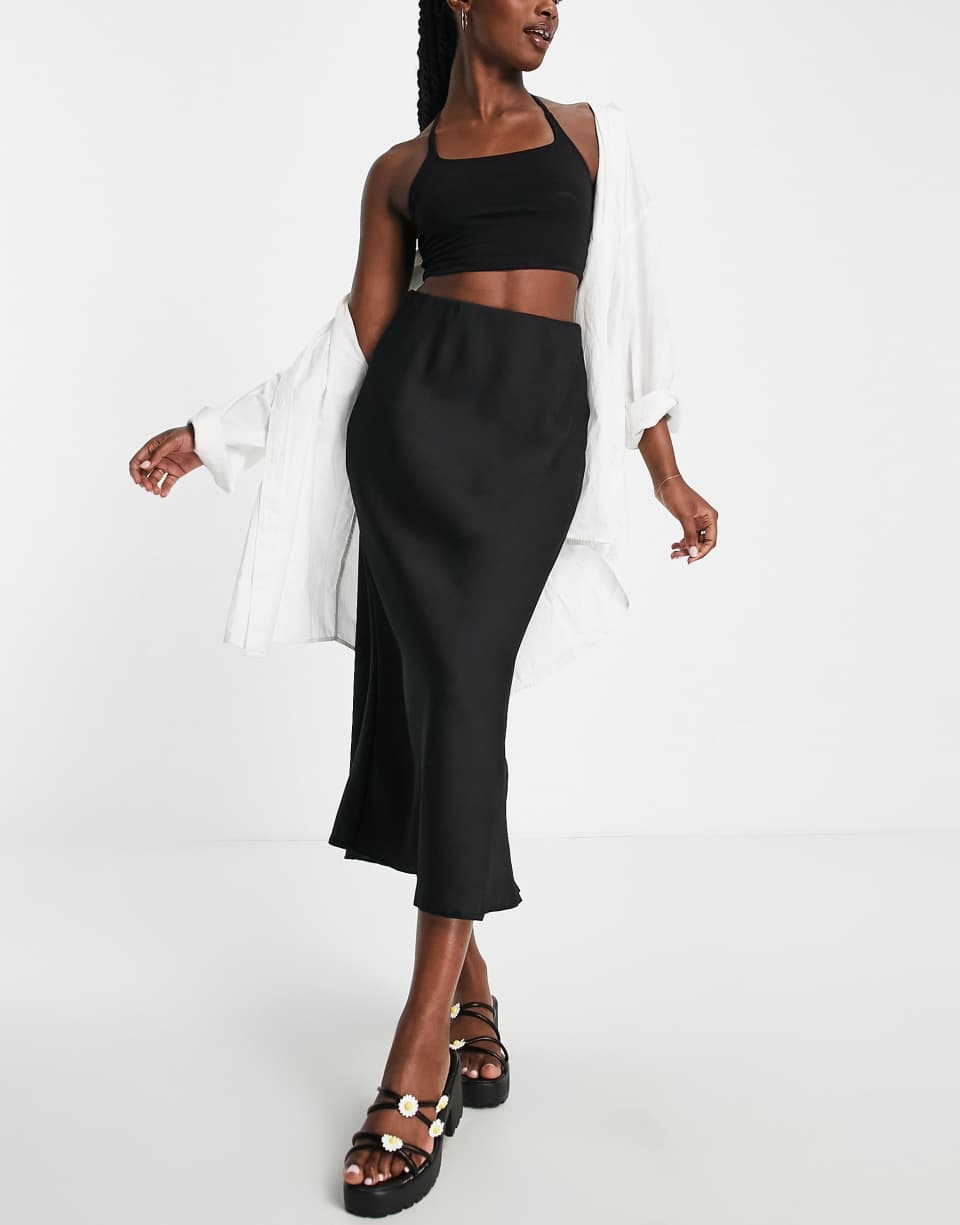Satin bias midi skirt